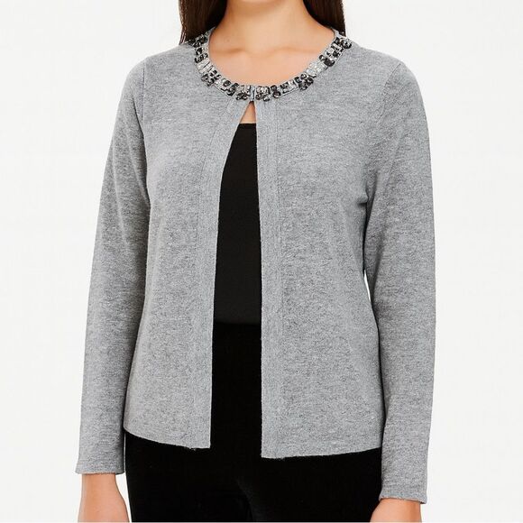 Banana Republic Jeweled Bling Collar Poly Wool Grey Open Cardigan Size S - Picture 1 of 9